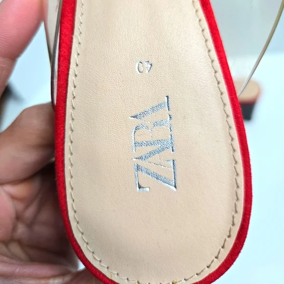Zara Chunky Block Heeled Mules Vinyl Red High Heels Sexy Business Chic Size US 9 - Picture 9 of 12